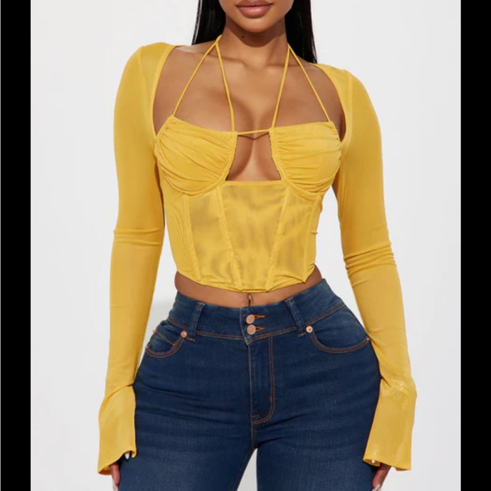 Fashion Nova Melanie Mesh Corset Top - Mustard